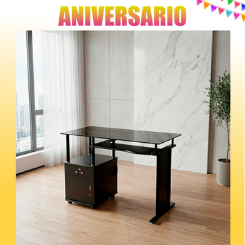 Escritorio RX 7321 B de Vidrio y Gaveteros Diseño Moderno